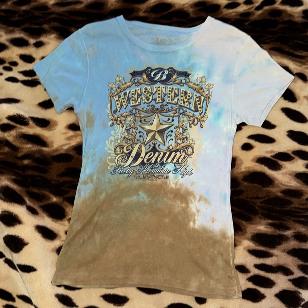 Mystery Denim Women's Short Sleeve Tie-Dye Tee in Blue & Brown